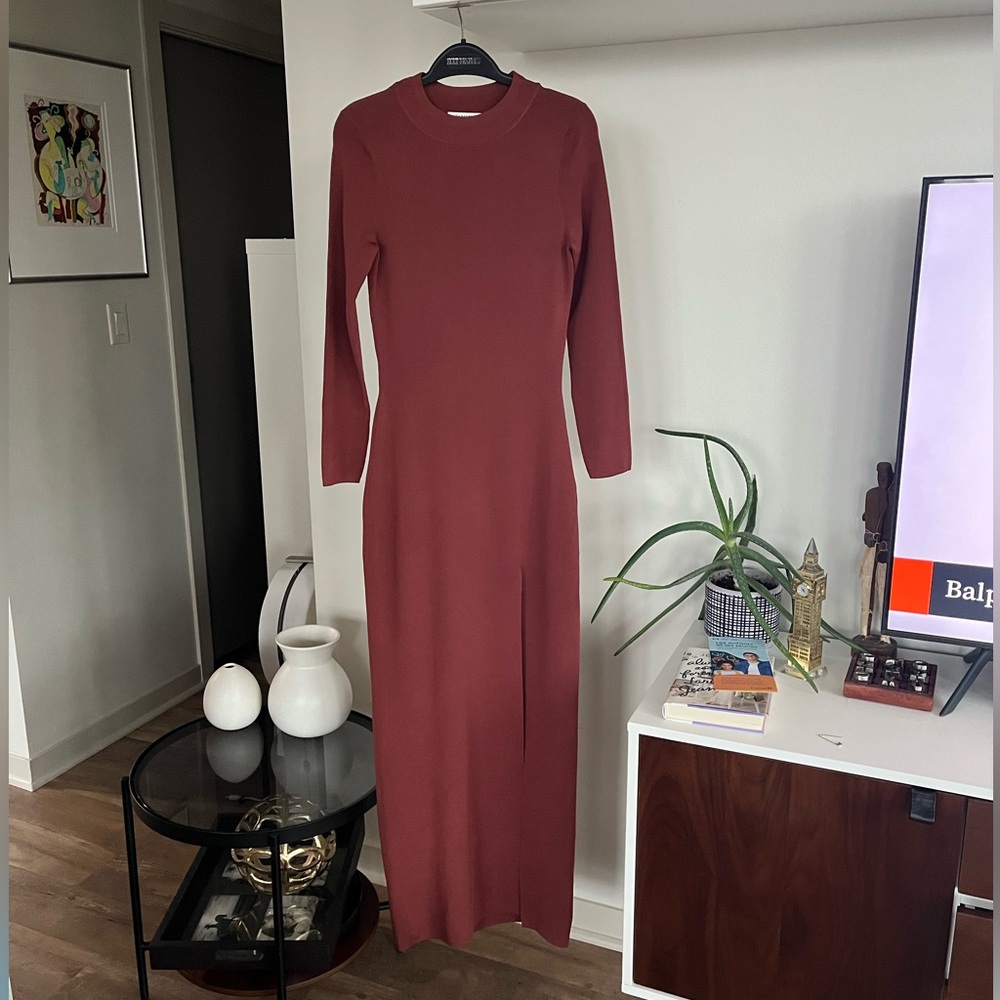 Aritzia Babaton Mockneck Slit Long new Bodycon Formal Evening Dress Sz L - Picture 8 of 12